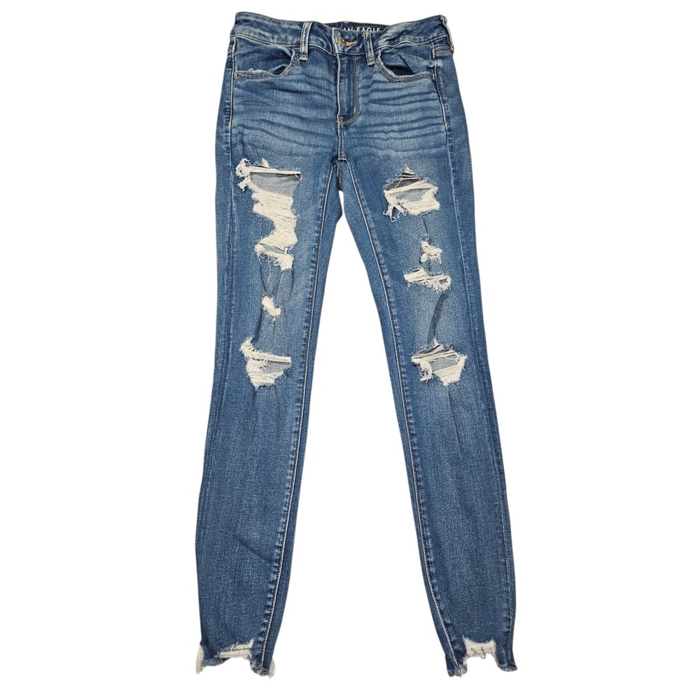 American Eagle Next Level Stretch Skinny Jeans Distressed Blue Sz 6 Regular